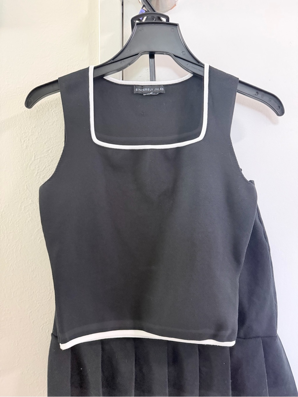 Sincerly Jules Black Tank with White Piping